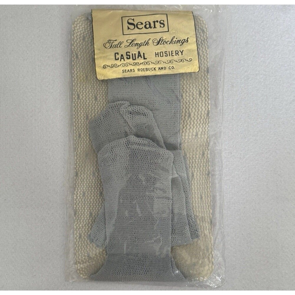 Vintage Sears Fishnet Nylon Stockings Pale Grey NOS Full Length Size 9-11
